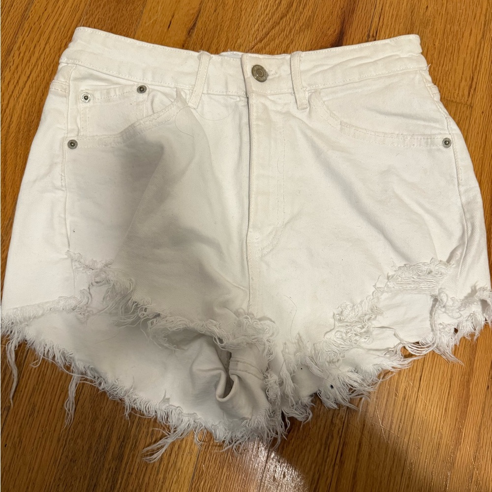 Zara High- Rise White Jean Shorts